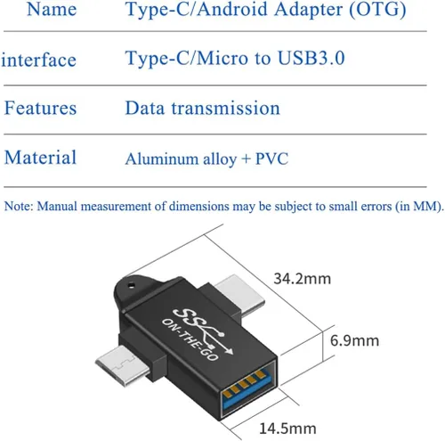 Vista 3 de Adaptador 2 en 1 tipo C y Micro USB a USB 3.0 - Soporta función OTG
