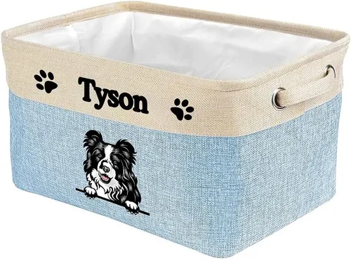 Vista 20 de Cesta de almacenamiento plegable personalizada con lindo borde de perro, plegable y resistente de tela resistente para juguetes de mascotas, cubo