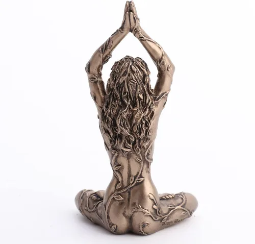 Vista 5 de Veronese Design 3 3/8" Earth Spirit Gaia Lotus Pose - Figura de resina pintada a mano con acabado de bronce