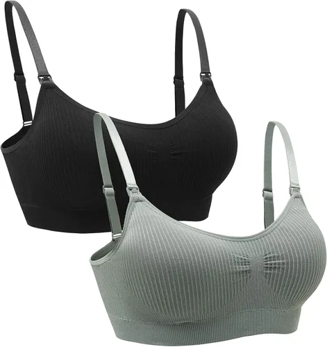 Vista 15 de Suekaphin - Paquete de 2 piezas, brasier de maternidad para lactancia durante el embarazo, cómodo para dormir con extensores 2negro