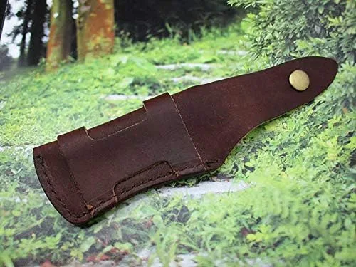 Vista 6 de Funda plegable para cuchillo de bolsillo de 5 pulgadas, funda de cinturón de cuero genuino marrón liso TS-sheathTS