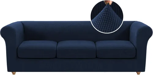 Vista 54 de Funda para silla Chesterfield de 2 piezas para sofá de 1 cojín, fundas para silla de brazo alto, 1 asiento, alta elasticidad, lavable, protector