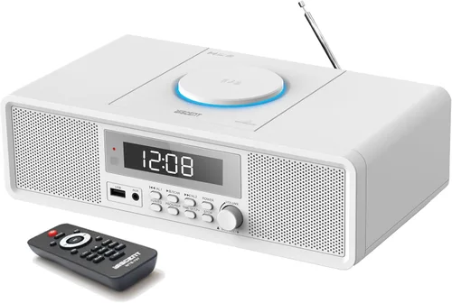 Vista 8 de Sistema estéreo compacto con reproductor de CD, Bluetooth, reloj de alarma dual, radio FM, sonido claro de 20W RMS, entrada USB/AUX, función