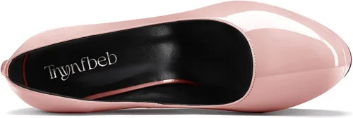 Vista 4 de TNYNFBEB Zapatos de tacón de plataforma alta para mujer, con puntera redonda, sin cordones, básicas, clásicas, de 5.5 pulgadas