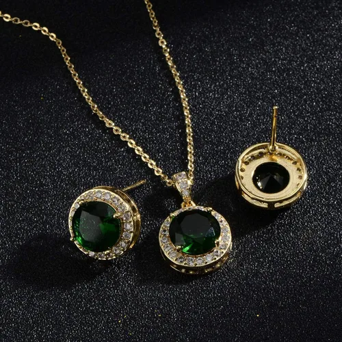 Vista 6 de Juego de joyas de cristal para novia, plata de ley, circonita cúbica redonda, circonita cúbica, diamantes de imitación, halo de piedra natal, collar