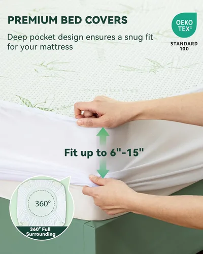 Vista 3 de Protector de colchón impermeable, 15% viscosa de bambú, funda de enfriamiento para personas que duermen con calor, tela de aire 3D, transpirable