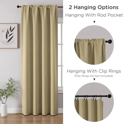 Vista 3 de CUCRAF - Cortinas opacas beige de 45 pulgadas, juego de 2 paneles con bolsillo para barra, cortinas para oscurecer dormitorios y sala de estar