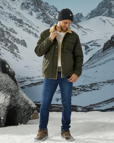 Vista 6 de KEFITEVD Chaqueta de forro polar de invierno para hombre, chaqueta tipo cargo con forro sherpa, abrigo casual de camionero, abrigo grueso y cálido