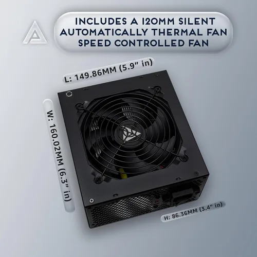 Vista 5 de Apevia ATX-SP700 Spirit 700W ATX Fuente de alimentación, ventilador de 4.724 in, todas las protecciones 120mm Auto Thermal Controlled Fan, Quiet