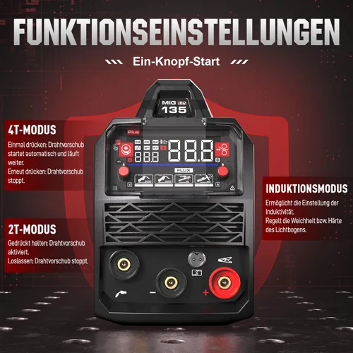 Vista 7 de ANDELI 135A MIG Solderer, Voltage 220V, Portable Without Gas, Multi-Process Flux MIG/TIG Lift/MMA Welder, with LED Digital Display, IGBT Inverter