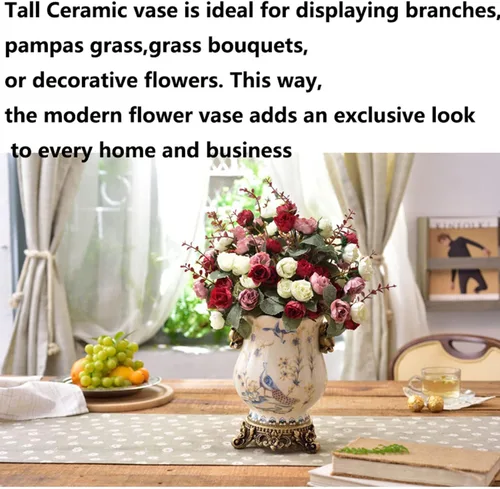Vista 10 de Jarrón de cerámica alto para suelo, florero chino para decoración del hogar, florero japonés de 8.3 pulgadas, recipiente sofisticado para ramas