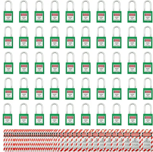 Vista 13 de SAFBY 50 cerraduras de bloqueo con llave con 50 etiquetas de bloqueo, candados seguros Loto para estaciones y dispositivos de bloqueo (1-50 negro)