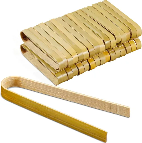 Vista 8 de Patelai 90 piezas de mini pinzas de bambú largas para tostadas, utensilios de cocina de bambú desechables de madera para tostadas de pan