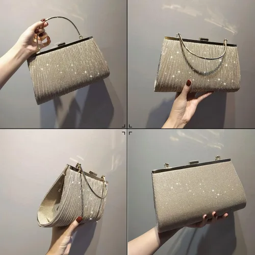 Vista 6 de Bolso de mano para mujer, con lentejuelas y brillantina, bolso encantador para novia, boda, elegante bolso cruzado