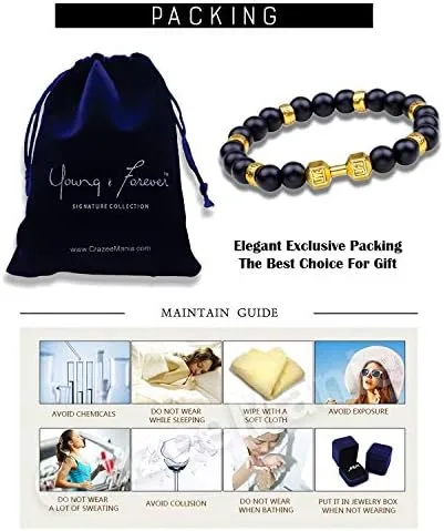 Vista 6 de Young & Forever D'vine Onyx - Pulsera de cuentas curativas para yoga, reiki, oro, piedra natural, unisex, energía espiritual para hombres, mujeres
