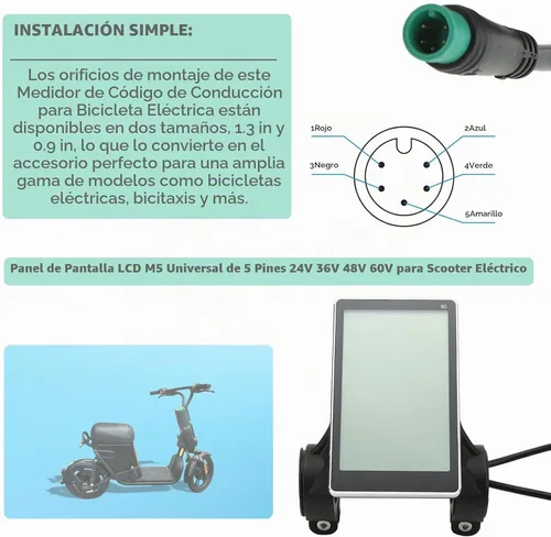 Vista 2 de KUIDAMOS Panel de control LCD eléctrico, pantalla de panel LCD M5 de 5 pines 24 V 36 V 48 V 60 V Panel de medidor LCD eléctrico universal, apertura