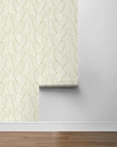 Vista 6 de Casa Mia Rollo de papel tapiz de vinilo con hojas metálicas tropicales para despegar y pegar (cubre 30.75 pies cuadrados) (dorado)