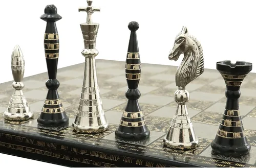 Vista 7 de Juego de piezas de ajedrez y tablero de lujo Warli de metal de latón macizo, 12 pulgadas, negro y dorado