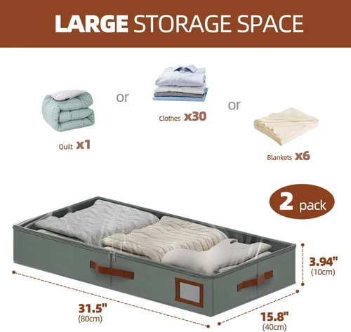 Vista 2 de Contenedores de almacenamiento de 4 pulgadas para debajo de la cama, paquete de 2 contenedores grandes de almacenamiento debajo de la cama con tapa
