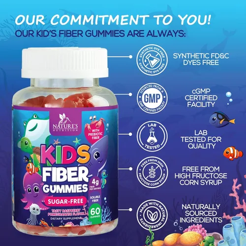 Vista 4 de Gomitas de fibra para niños, fibra prebiótica a base de plantas sin azúcar, 0.14 oz por suplemento de porción, fórmula soluble mejorada que apoya