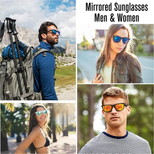 Vista 6 de Gafas de sol vintage con montura de cuerno para hombres y mujeres lente cuadrada con espejo estilo clásico de los años 80 protección UV ligera