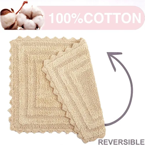 Vista 5 de TreeWool - Alfombras de baño con borde de ganchillo reversible en algodón de felpa (paquete de 2)