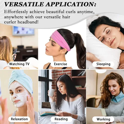 Vista 6 de ZILAMPU Diadema de Varilla Rizadora Sin Calor, Envoltorio de Rodillo de Rizos de Cabello de Terciopelo Nocturno para Mujeres con Cabello Largo Negro