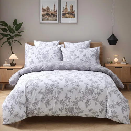 Vista 20 de FADFAY Juego de sábanas bajeras de tamaño individual color gris con estampado floral blanco con bolsillo profundo, súper suaves, de fácil cuidado