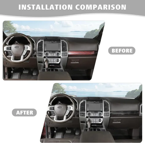 Vista 7 de Jimen Compatible con Ford F150 2015-2020, 4 Piezas Cubierta del Panel de la Consola Central Accesorios de Moldura Interior (Grano de Madera Negra)