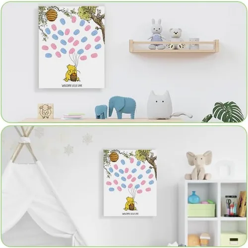 Vista 5 de Azbuk Árbol de Huellas Dactilares de Revelación de Género para Baby Shower, Juego de Revelación de Género de Baby Shower de Osito, Libro