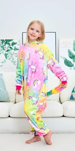 Vista 4 de UDERUI Pijama de unicornio para niños, disfraz de cosplay de una sola pieza, ropa de fiesta de animales, para niñas y niños