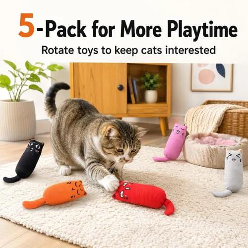 Vista 5 de Legendog - 5 piezas de juguete para gatos, masticable, resistente a mordeduras, diseño de gato, rellenos Varios