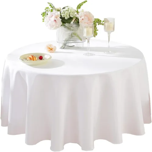 Vista 15 de Paquete de 2 Manteles Redondos de 120 Pulgadas de Carbón, Mantel de Poliéster Lavable para Uso en el Hogar, Fiestas, Bodas o Restaurantes. Gris