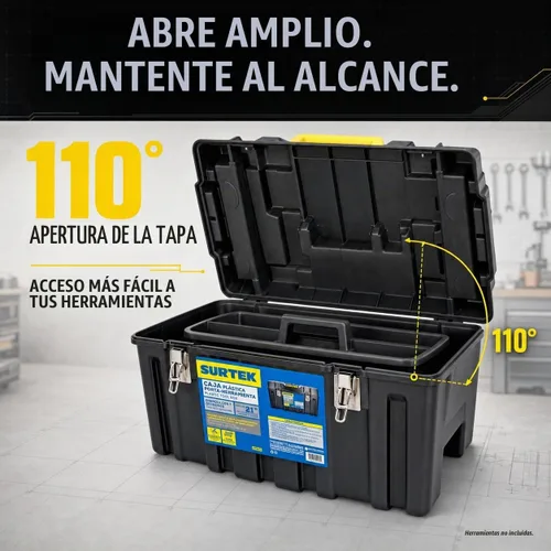 Vista 6 de SURTEK Caja de Herramientas - 21" x 11" x 10" Portaherramientas Móvil con Construcción de Plástico ABS Moldeado y Diseño de Cierre Metálico de Doble