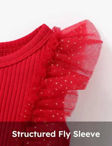 Vista 3 de PATPAT Vestido de tutú sin mangas de algodón para niña, vestido de encaje con volantes de malla