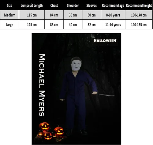 Vista 2 de Disfraz de Michael Myers para niños, disfraz de Halloween, uniforme de asesino con máscara