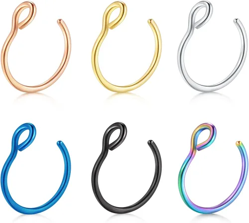 Vista 9 de D.Bella Piercing falso de 0.71 oz para labio sintético, septum y nariz, 0.31 pulgadas Dorado