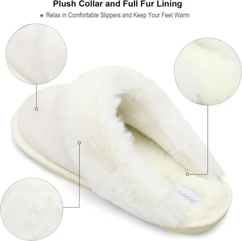 Vista 3 de Besroad Pantuflas de invierno peludas para la casa, sandalias de felpa de piel sintética esponjosas, zapatos cálidos para mujer