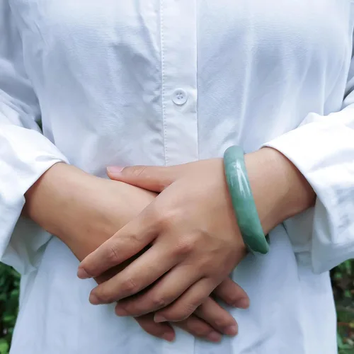 Vista 2 de Taozyao Natural Green Jade Bangle Bracelet for Women Girls Genuine with Certificate100% Grade A Jade Handmade Bracelets - Healing Protection Good