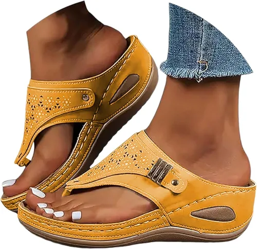Vista 14 de Sandalias ortopédicas para mujer, sandalias de cuña con soporte de arco, sandalias de playa cómodas y elegantes para el verano 2025