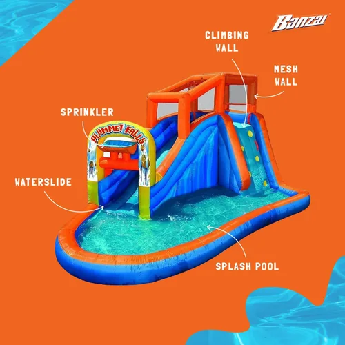 Vista 11 de Banzai Parque inflable Plummet Falls - Tobogán acuático y pared - Edades 4
