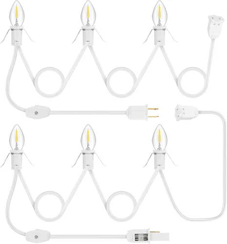 Vista 23 de Paquete de 1 cable de accesorio con 3 bombillas LED y toma de corriente de luz de pueblo de Navidad, cable de luz de molde de soplado de 7.4 pies