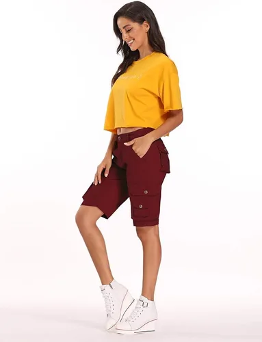 Vista 5 de Mesinsefra Pantalones cortos cargo casuales para mujer, bermudas de algodón, ajuste relajado, casual, varios bolsillos