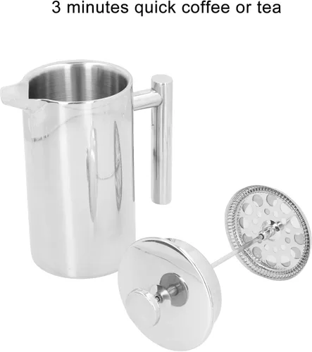 Vista 4 de Percoladora de café, 8.5 x 6.8 x 4.1 pulgadas, 33.8 fl oz, olla de café estable en forma de U sin goteo, hervidor de acero inoxidable de doble capa