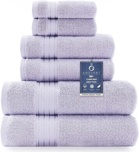 Vista 12 de COZYART - Juego de 6 toallas de baño de algodón turco, color azul claro, suaves, altamente absorbentes y duraderas, 19.17 oz/yd², incluye 2 toallas