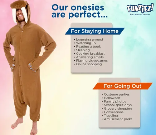 Vista 5 de FUNZIEZ - Disfraz de Halloween para adultos de animales y criaturas marinas mameluco de felpa para adultos mujeres y hombres
