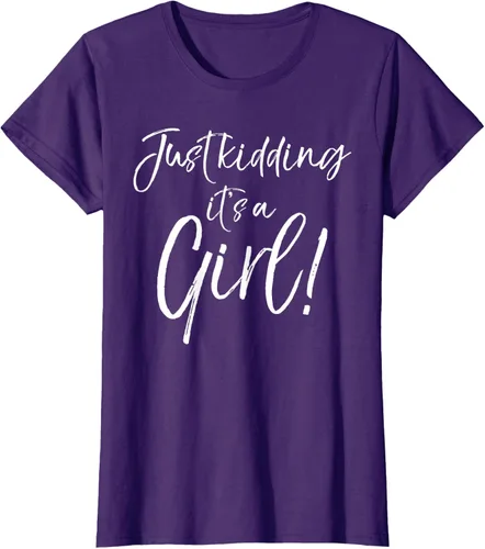 Vista 9 de Camiseta divertida de revelación de género Blue Trick Just Kidding It's a Girl!, Azul / Patchwork, S Azul Pastel