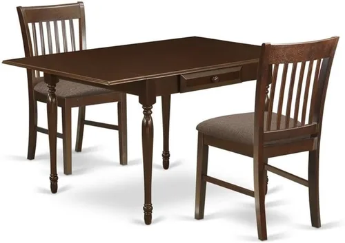 Vista 13 de East West Furniture MZNO3-BCH-W Juego de mesa de comedor de 3 piezas para espacios pequeños contiene una mesa de comedor rectangular con gotas y 2