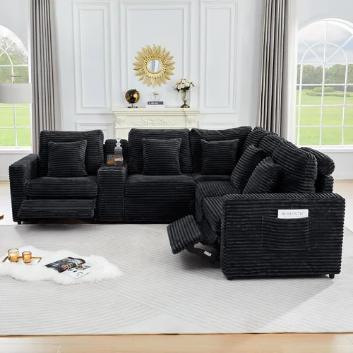 Vista 6 de ORRD Consola de almacenamiento multifuncional con soportes dobles para tazas, mesa, estación de carga USB para sofá modular seccional para sala