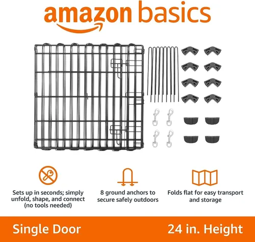 Vista 5 de Amazon Basics: cerca plegable de metal para mascotas, con puerta, 60 x 60 x 24 pulgadas, color negro.